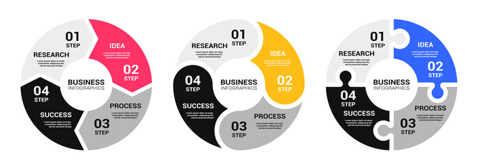 Graphic Round Chart Infographic Template with a Four Steps for Success. Business Circle Template with Options for Brochure, Diagram, Workflow, Timeline, Number Options. Vector EPS 10