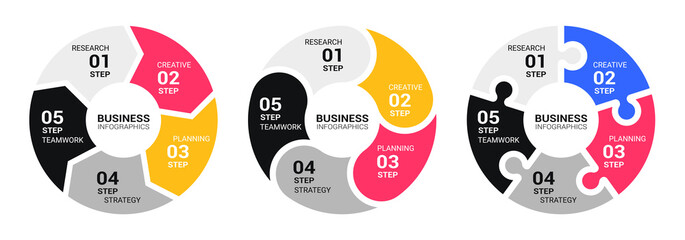 Graphic Round Chart Infographic Template with a Five Steps for Success. Business Circle Template with Options for Brochure, Diagram, Workflow, Timeline, Number Options. Vector EPS 10