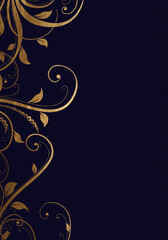 Dark blue minimalistic abstract background. Business presentation, web banner backdrop. Swirls with golden effect.