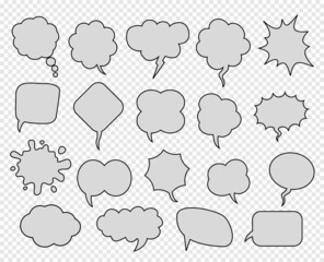 A set of comic speech balloons on transparent background. Vector Illustration.