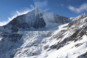 Zermatt, Kanton Wallis (VS)/ Switzerland - January 06 2019: aerial view towards Swiss mountains in...