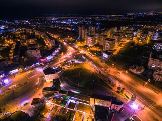 aerial view to Y-crossroads on residential area in Kharkiv
