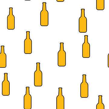 Seamless pattern of simple abstract alcoholic beer glass bottles of crafty intoxicating cold tasty beer icons for bar on white background.  illustration