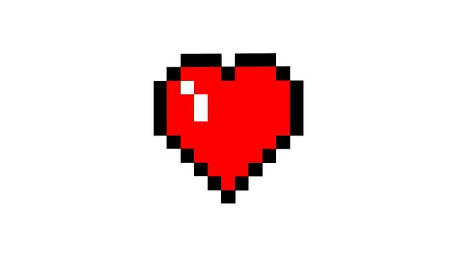 Voxel rotate 3d heart. Video footage for alpha chanel in 4K. Pixel-art model