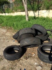 tires in a field