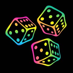 Game cubes for board game in rainbow colors isolated on white background. The concept of fun table game, home comfort, cozy mood, free time, fun and holyday weekend, freelance.