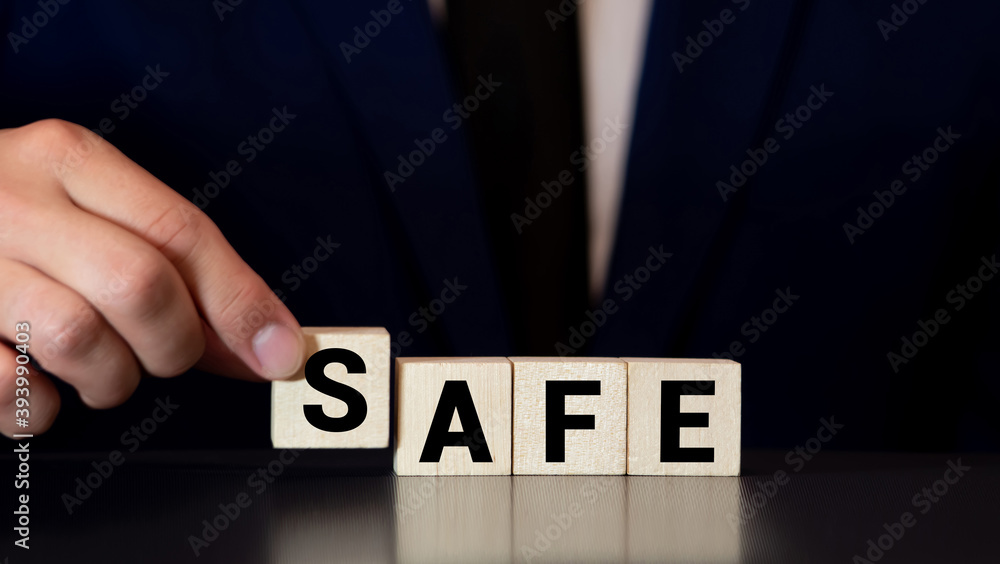 Poster safe word made with building blocks isolated on white