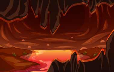 Infernal dark cave with lava scene