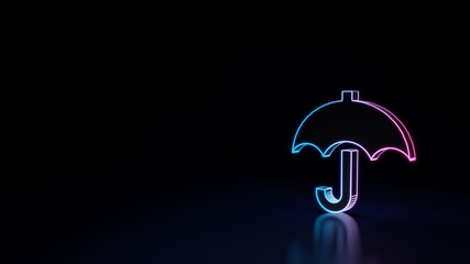 3d glowing neon symbol of symbol of umbrella isolated on black background