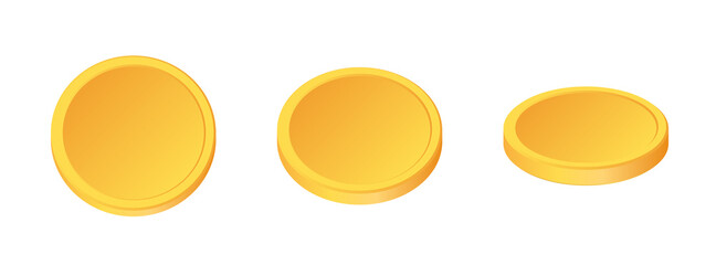 Set of rotating gold coins. 3d dollar coins. Golden money set.