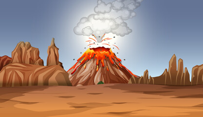 Volcano eruption in desert scene at daytime © blueringmedia