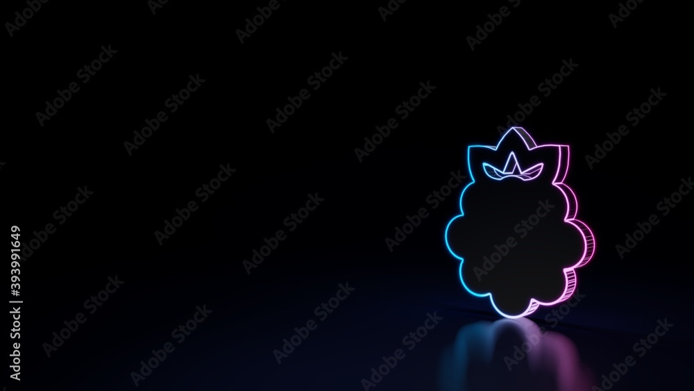Poster 3d glowing neon symbol of symbol of raspberry isolated on black background