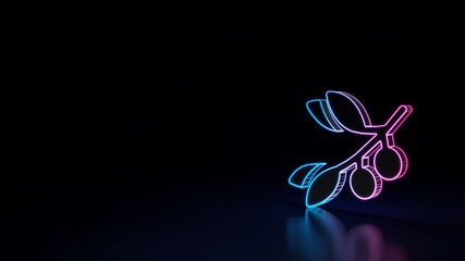 3d glowing neon symbol of symbol of olive isolated on black background