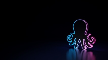 3d glowing neon symbol of symbol of octopus isolated on black background