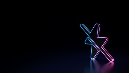 3d glowing neon symbol of symbol of no flash camera isolated on black background
