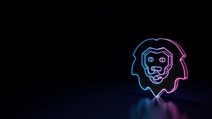 3d glowing neon symbol of symbol of lion head isolated on black background