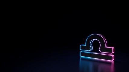 3d glowing neon symbol of symbol of libra zodiac isolated on black background