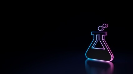 3d glowing neon symbol of symbol of chemical flask isolated on black background