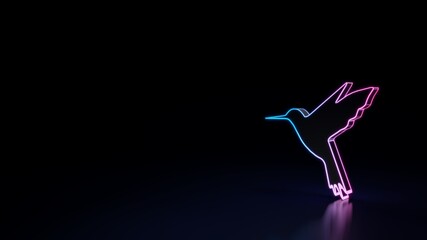 3d glowing neon symbol of symbol of hummingbird isolated on black background