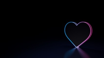 3d glowing neon symbol of symbol of heart isolated on black background