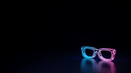 3d glowing neon symbol of symbol of glasses fashion isolated on black background