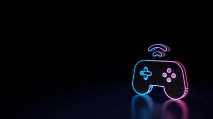 3d glowing neon symbol of symbol of gamepad isolated on black background