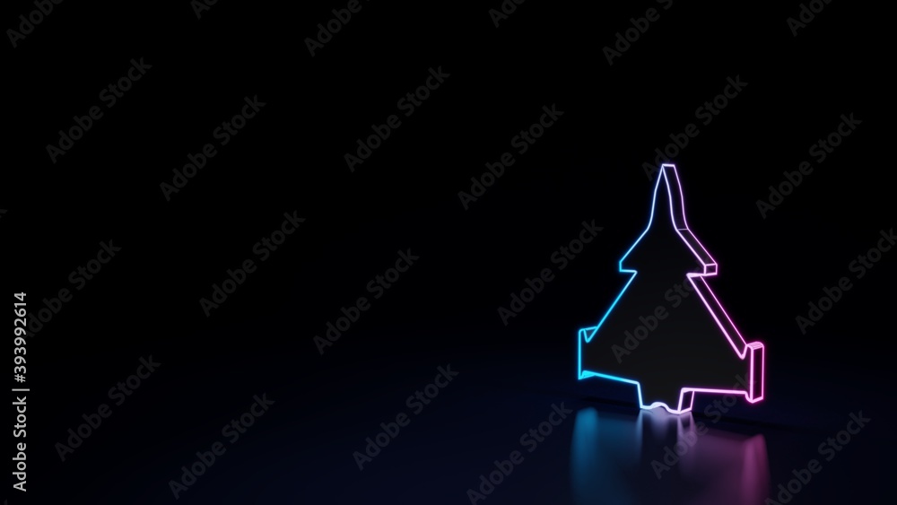 Wall mural 3d glowing neon symbol of symbol of fighter plane isolated on black background