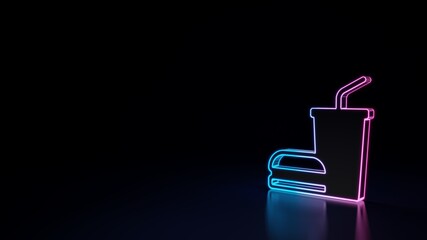 3d glowing neon symbol of symbol of fast food isolated on black background