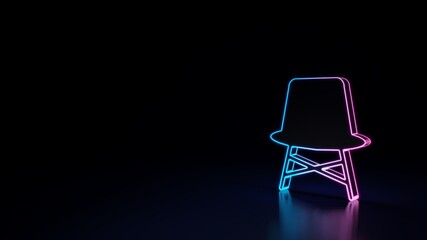 3d glowing neon symbol of symbol of design chair isolated on black background