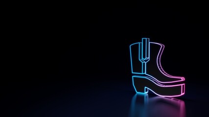 3d glowing neon symbol of symbol of cowboy boot isolated on black background