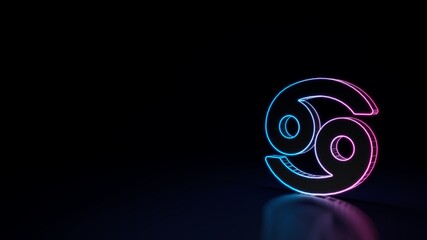 3d glowing neon symbol of symbol of cancer zodiac isolated on black background