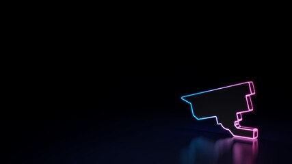 3d glowing neon symbol of symbol of camera isolated on black background