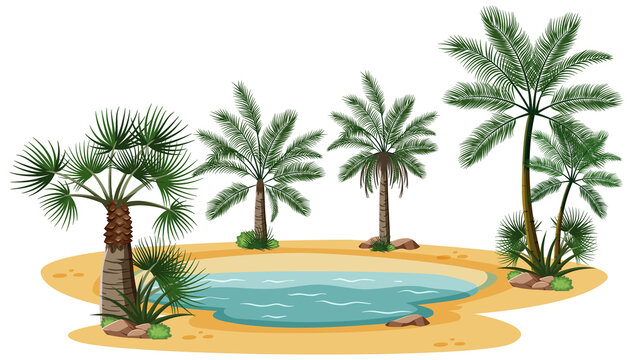 Desert landscape with nature tree elements on white background
