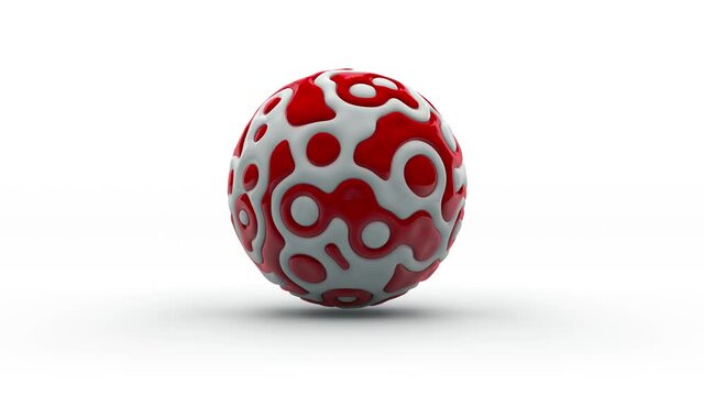 3D sphere with wavy white and red relief. The terrain pattern moves and changes shape. Abstract петлевая3д animation with the possibility of continuous playback.
