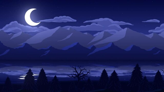 Night Scene Animated Illustration Blue