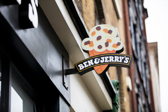 London, UK, 17th July 2019, Ben and Jerry's Sign in soho