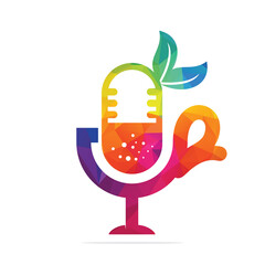 Podcast logo icon with cup of green.  Healthy green tea podcast vector template design. 