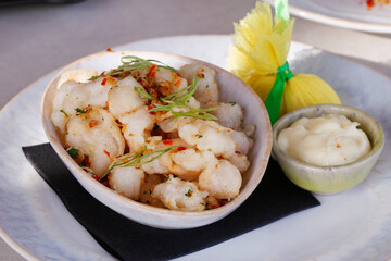 deep fried calamari with garlic and lemon mayonnaise
