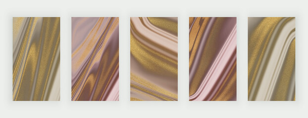 Pink and brown golden glitter liquid marble backgrounds for social media
