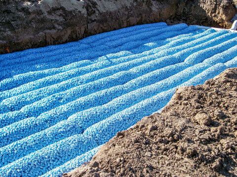 New construction of a packed bed septic leaching field in a rural residential house for wastewater treatment