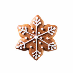 Decorated gingerbread star isolated on white background.