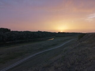 Sunset on the edge of the village