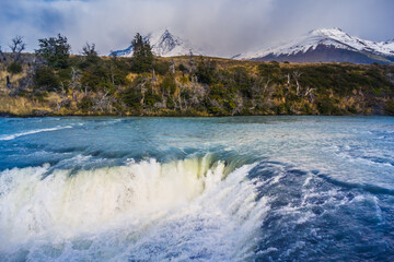 Waterfall at Torres del Paine National Park, Chile.