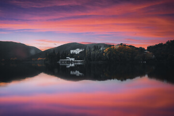 Sunset view on a lake, central Italy