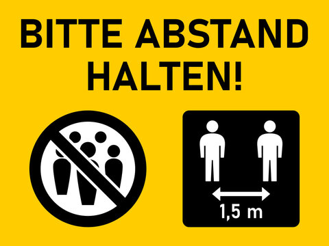 Bitte Abstand Halten 1,5 m ("Please Keep Your Distance 1,5 Meters" in German) Instruction Icon against the Spread of the Novel Coronavirus Covid-19. Vector Image.