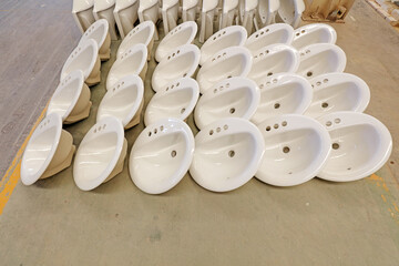 Semi-finished ceramic toilets are in the factory