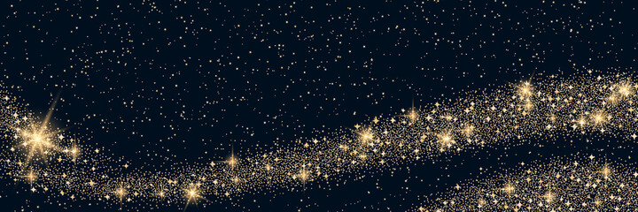 Christmas and New Year vector banner template. Black vector background with stars and glitter effect