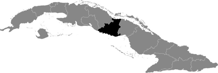 Black location map of Sancti Spíritus province inside gray map of Cuba