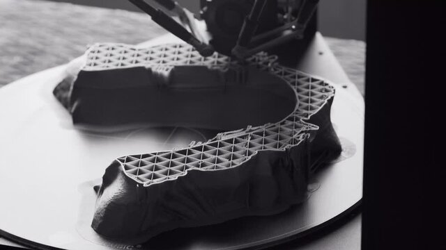 3D printing. Printing a mask on a 3D printer. Printing process.