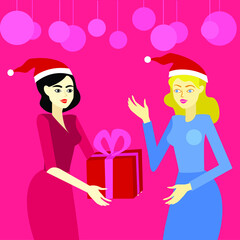 Women with a New Year's gift vector illustration